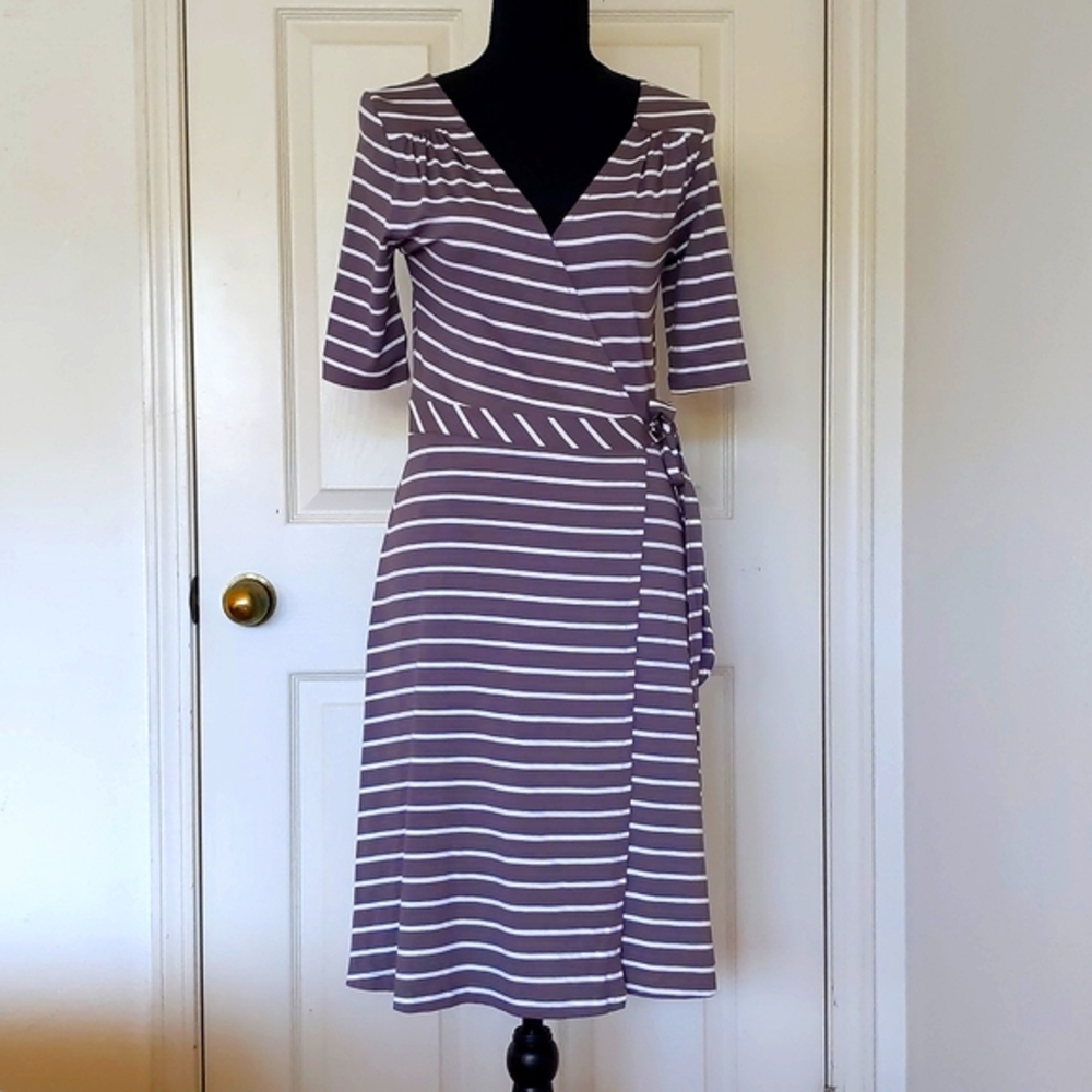NWOT. H&M Rayon and Spandex Striped Wrap Dress with half sleeve and tie.